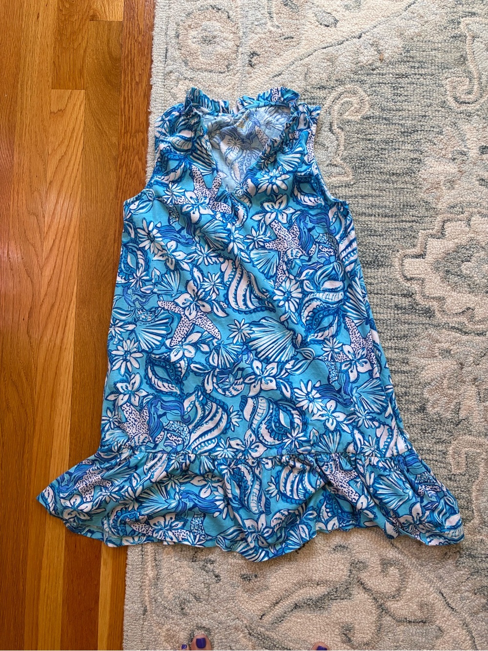 Lilly Pulitzer Girls' Blue Floral Ruffle Hem Dress